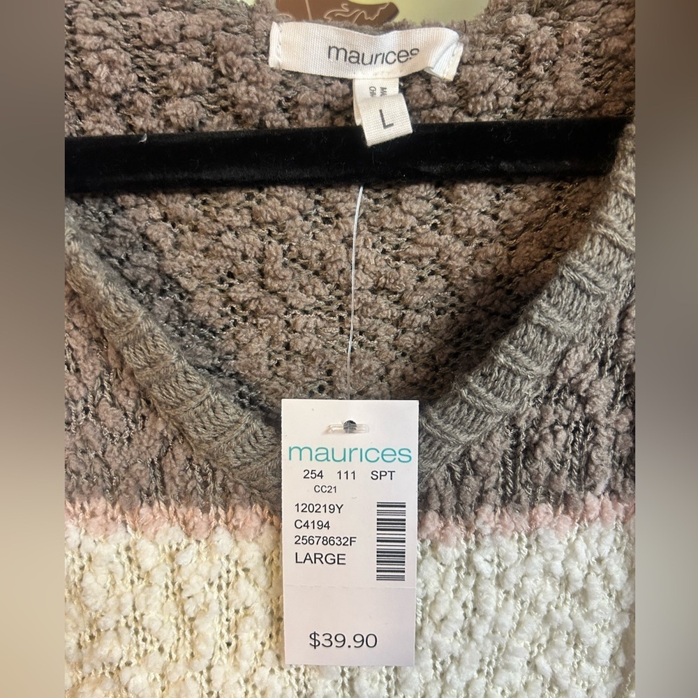 Maurice’s Women’s Pink White Brien Stripe Hooded Pull Over Sweater Large - Picture 4 of 5